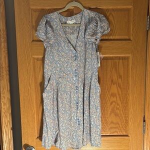NWT Nordstrom Treasure & Bond pockets button down Floral Blue Dress large